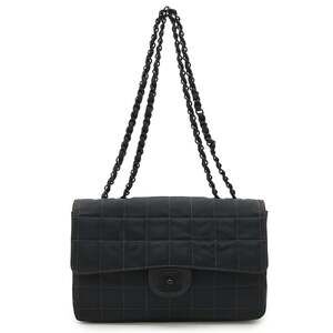 CHANEL New Travel Line Chain Shoulder Bag Nylon Jacquard Leather Black A15285